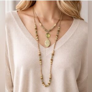 Chico’s Layered Green Pendant Necklace  (BR333/2)